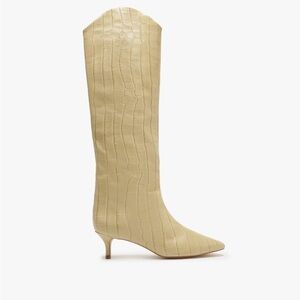 LIKE NEW : SCHUTZ Maryana Croc Embossed Leather Knee High Boots in Almond Buff